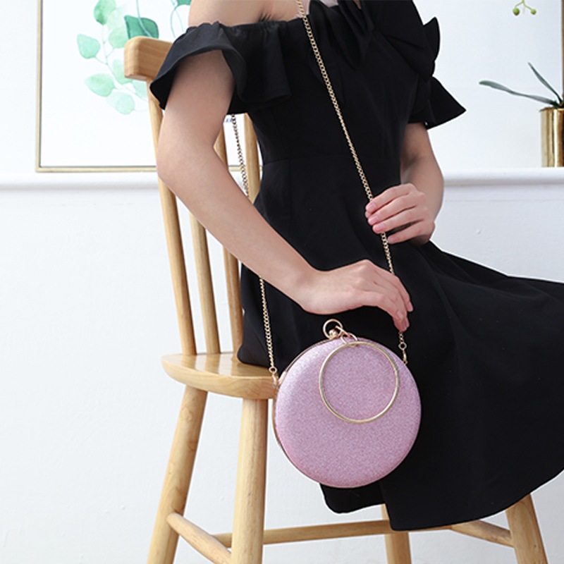Lovers Clutch Rose Gold Gillter Handbag Wedding Evening Women Clutch Round Bag Round Purses And Handbags Party Shoulder Bags J220719