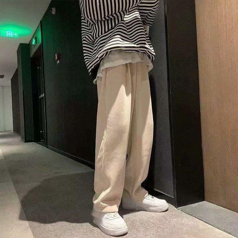 Men's Pants Summer Thin Men's Casual Tie Straight Leg Pants Corduroy Monochrome Oversized Men's Warm Korean Street Pants Streetwear Men