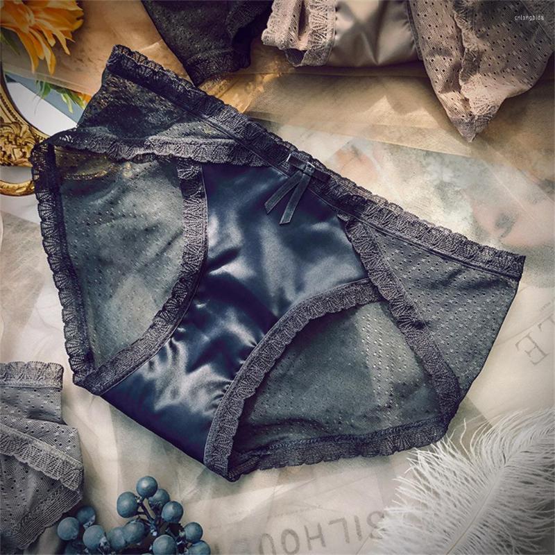 Women's Panties Ms.live French Satin Finish Lightweight For Women Bow Tie Lace Ropa Interior Sexy Mujer Briefs Pink Underwear Lingerie