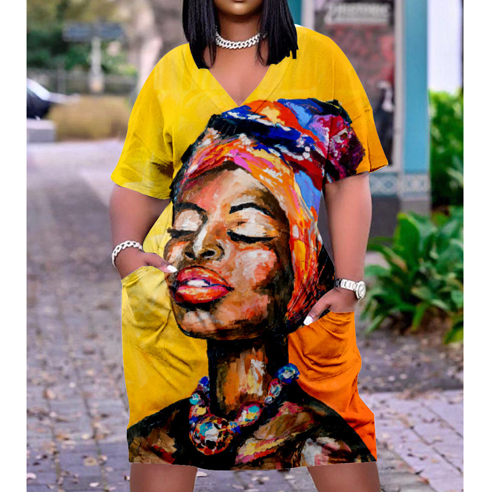 Ethnic Clothing Summer Womens Midlength Large Size Loose 3D Printing Multicolor Dress African Ladies Daxiji 230510