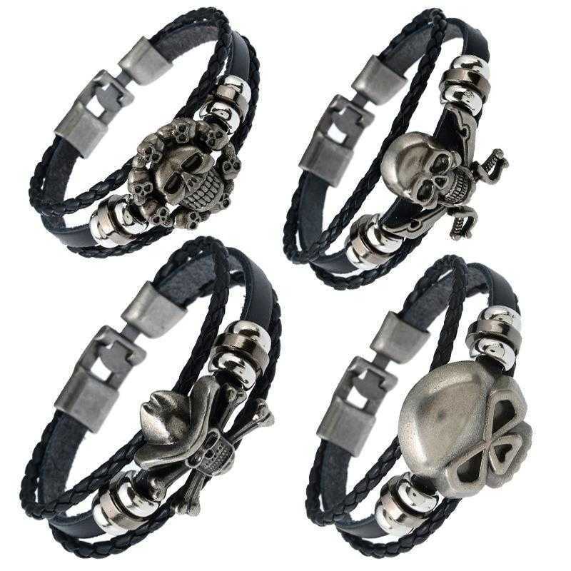 Ornament Wholesale Simple Charm Woven A Pair Of Buckles Leather Bracelet Personalized Halloween Skull
Ornament Wholesale Simple Charm Woven A Pair Of Buckles Leather Bracelet Personalized Halloween Skull