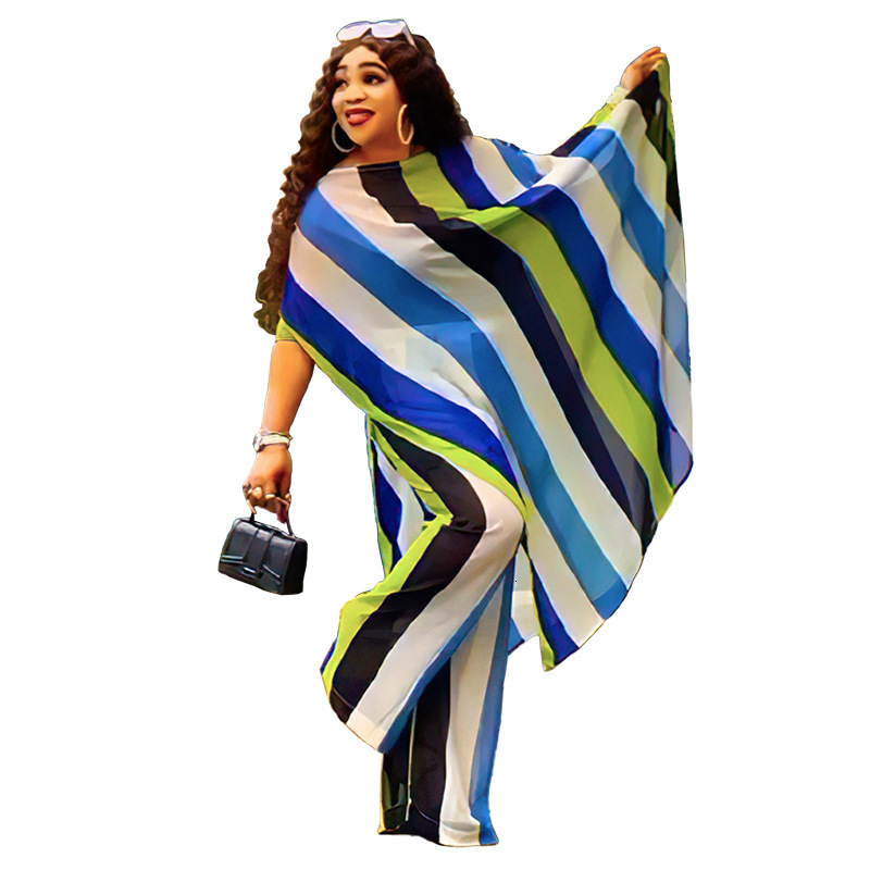 Ethnic Clothing Plus Size Spring 2 Piece African Chiffon Clothes for Women Summer Party Dress Dashiki Top Pants Suit Street Casual Outfits 230510