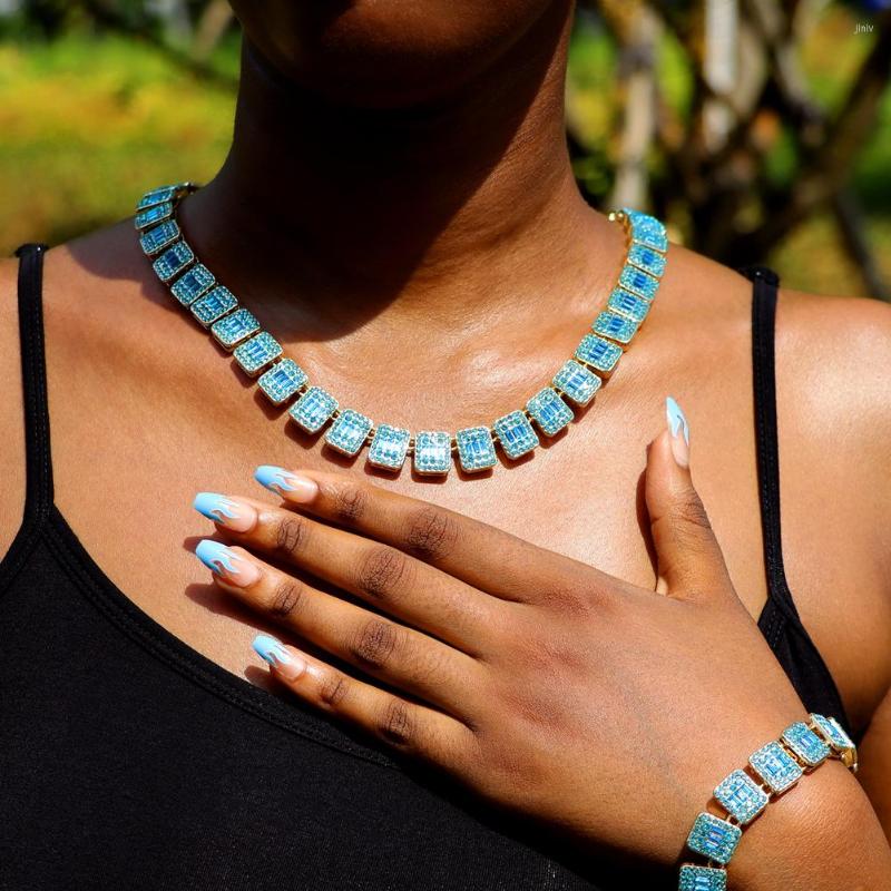 Chains Iced Out Chain Baguette Blue Tennis Necklace For Women 13mm Paved Bling Square Link Necklaces Hip Hop Party Jewelry
Chains Iced Out Chain Baguette Blue Tennis Necklace For Women 13mm Paved Bling Square Link Necklaces Hip Hop Party Jewelry