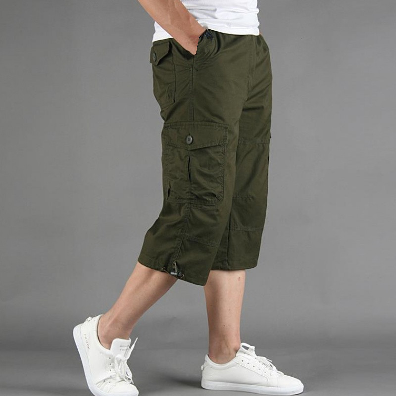 Men's Shorts Long Length Cargo Shorts Men Summer Casual Cotton Multi Pockets Breeches Cropped Trousers Military Camouflage Shorts 5XL 230510