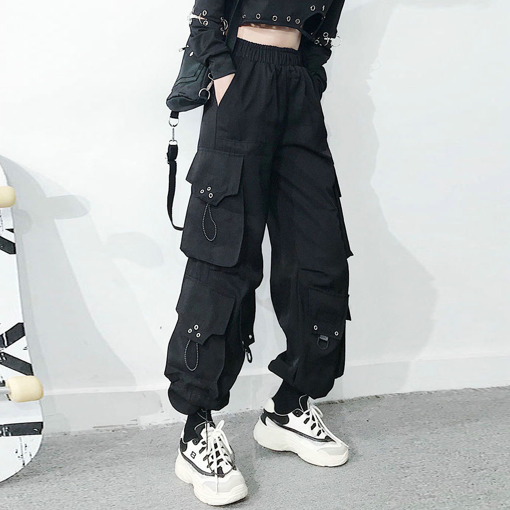 Women's Capris Harajuku Streetwear Women Casual Punk Harem With Pockets Black Female Long Trousers Ribbon Ladies Pants 230510 Z260314