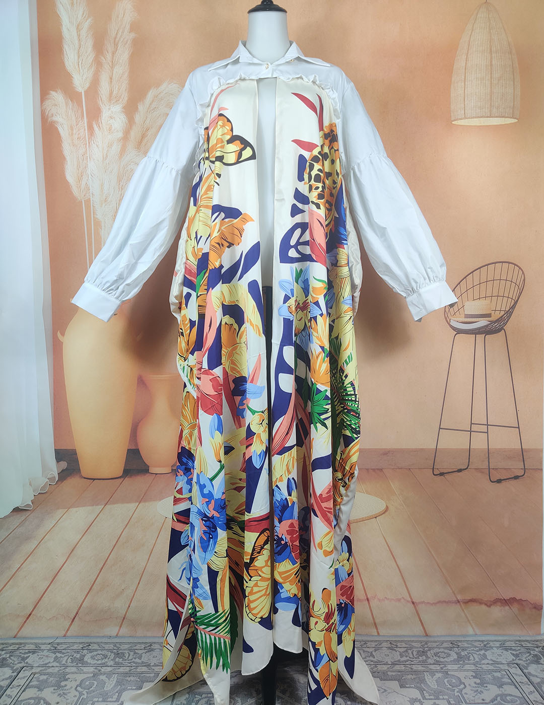 Ethnic Clothing Middle East Muslim Lady Boho Printed Silk Collar Long Sleeve Cardigans African Free Size Loose Kaftan Ramadan Kimonos 230510