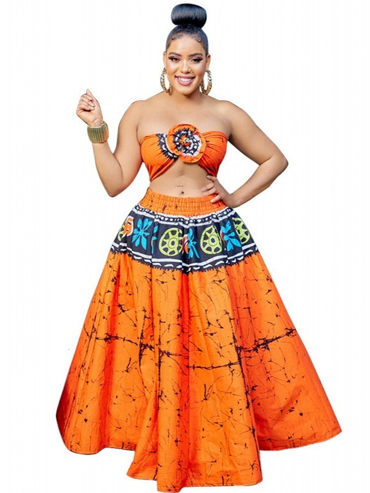 Ethnic Clothing Polyester Summer African Clothes For Women Two Piece Set Dashiki Fashion Sets Long Skirt Suits Outfits Party Vetement Femme 230510