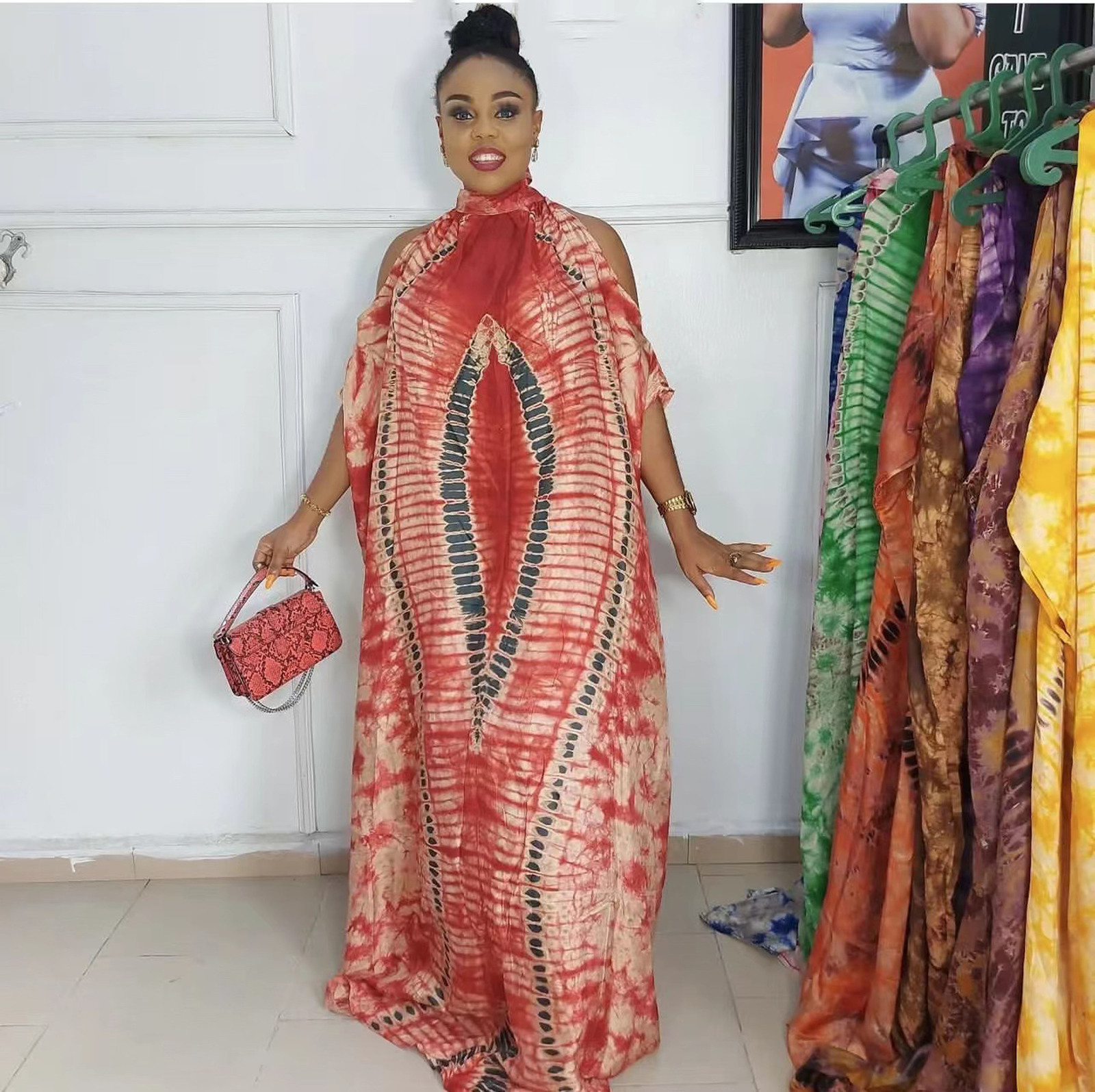 Ethnic Clothing Free Style African National Characteristics Classic Pattern Chiffon Offtheshoulder Standup Collar Plus Size Dresses 230510