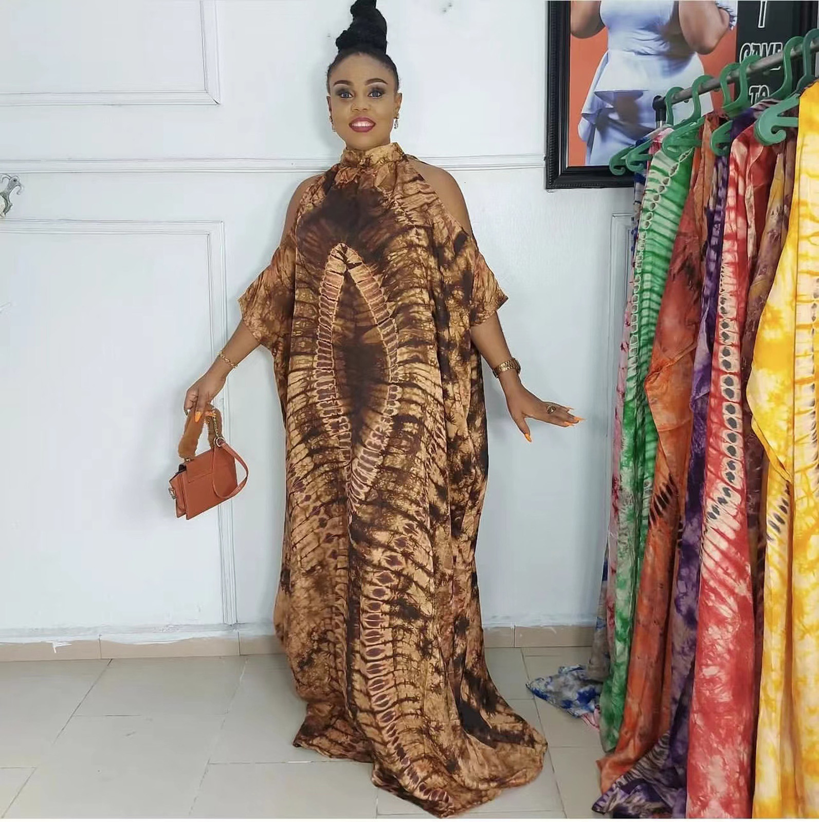 Ethnic Clothing Free Style African National Characteristics Classic Pattern Chiffon Offtheshoulder Standup Collar Plus Size Dresses 230510