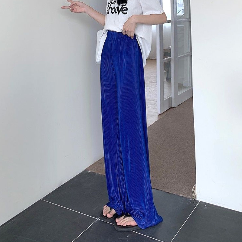 Capris Elastic Waist Pleated Solid Casual Bohemian Fashion Straight Hipster Women's Clothing Wide Leg Pants Temperament ity 230510 Z260314