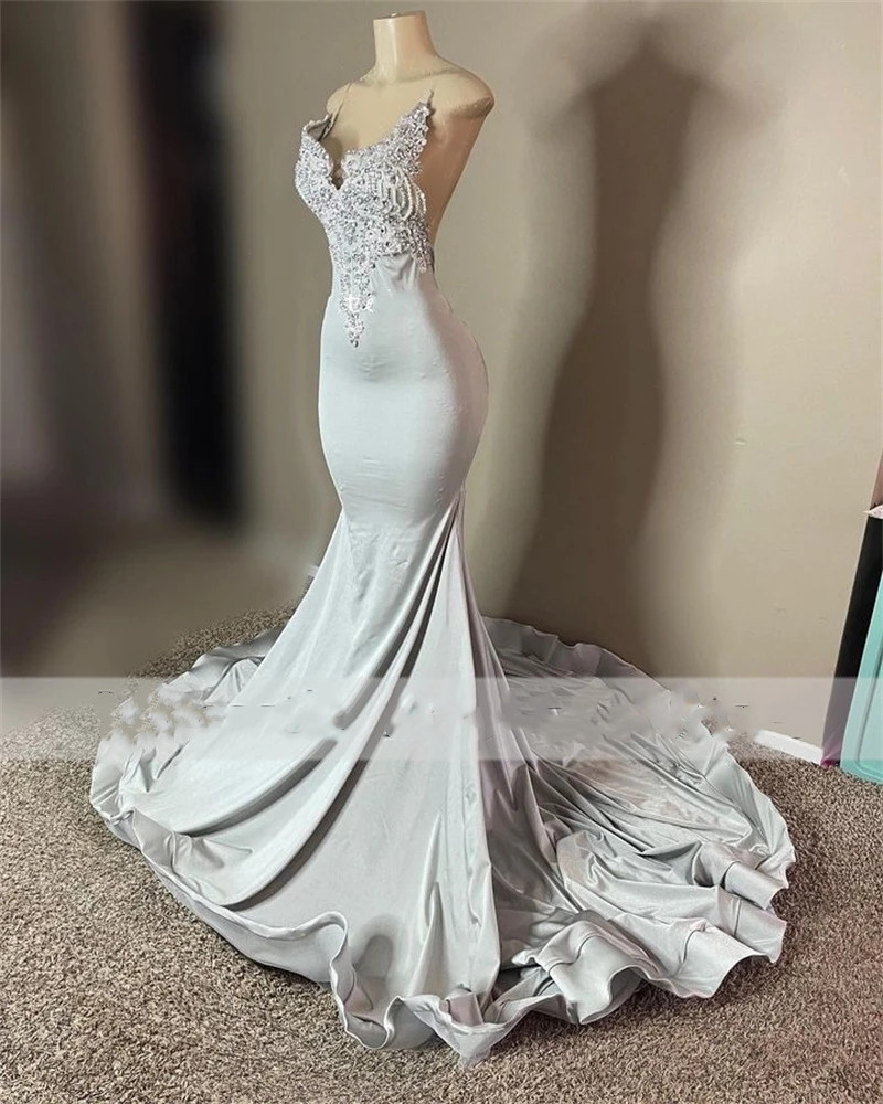 New Arrivals Mermaid Long Prom For Black Girls Beaded Crystal Graduation Party Formal Dress Robe De Bal Mal Mal