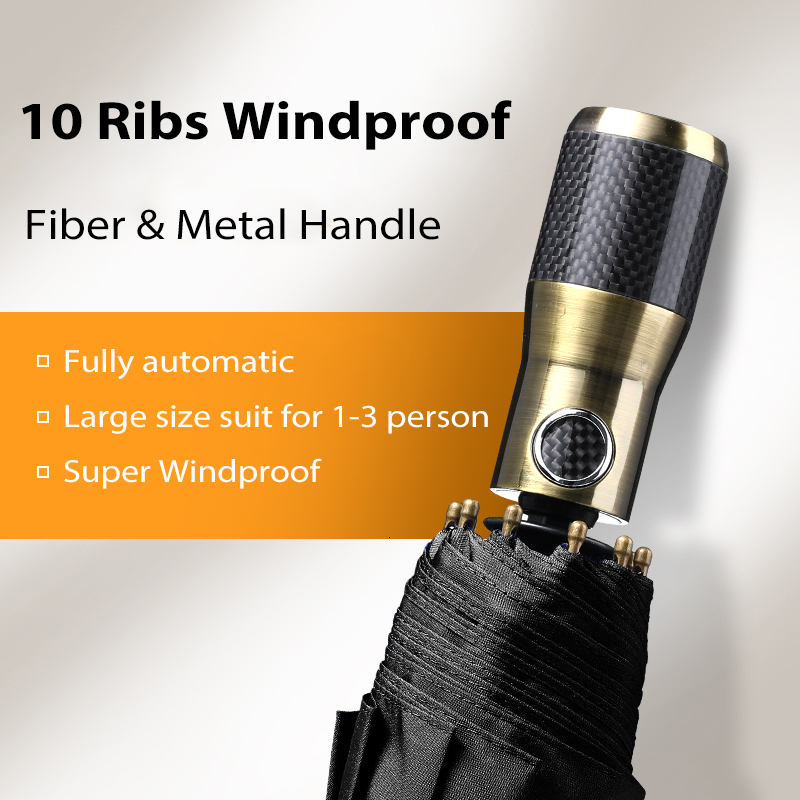 Umbrellas Big Automatic Carbon Fiber Handle Business Folding Men Windproof 10 Ribs Golf Parasol Outdoor Rain 230510