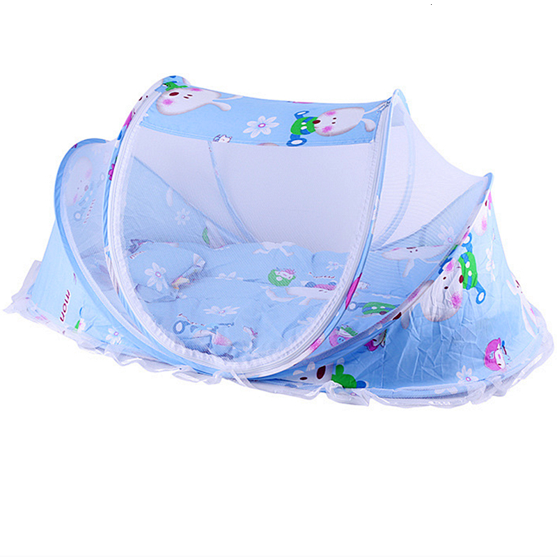Crib Netting 0-24 Months Baby Infant Bedding Mesh Crib Netting Folding Baby Mosquito Nets with Mattress Pillow Music Bag or Cool Mat Pillow 230510