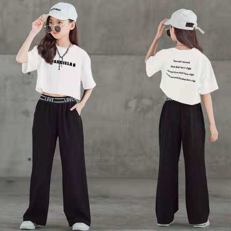 Clothing Sets Summer Teen Girls Children Fashion Letter Tops + Pants 2Pcs Outfits Kids Tracksuit 5 6 7 8 9 10 11 12 13 14 Years Y23
