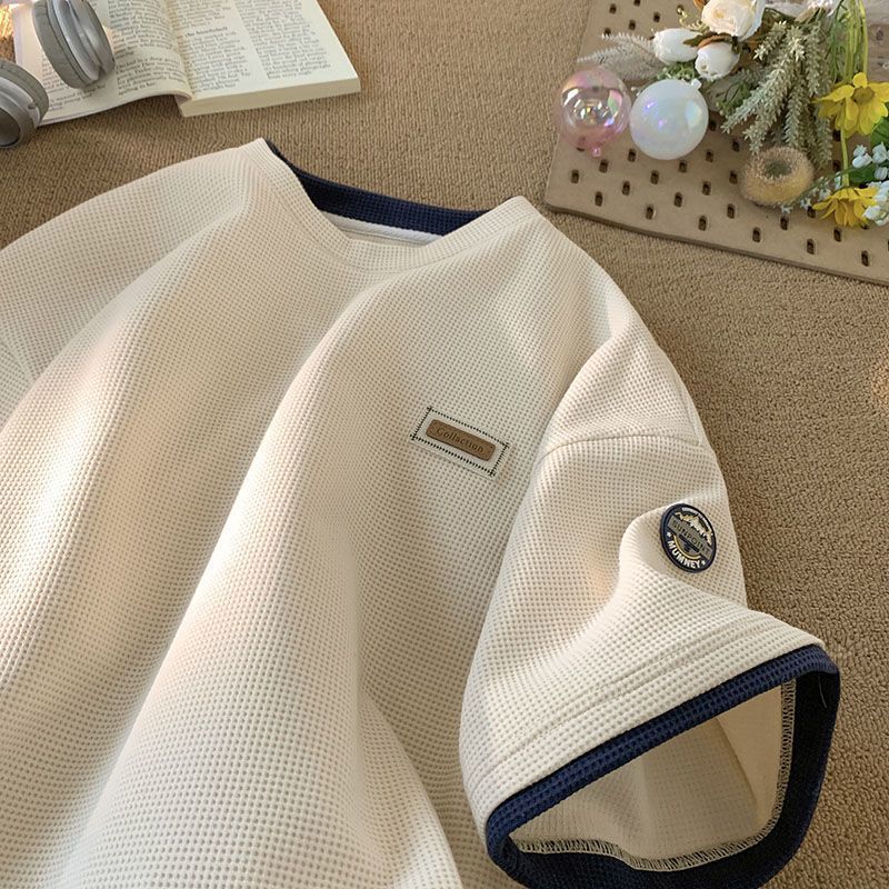 Men's T-Shirts Waffle short sleeved t-shirt men summer retro sports t shirt loose chic top graphic t shirts men clothing harajuku 230510