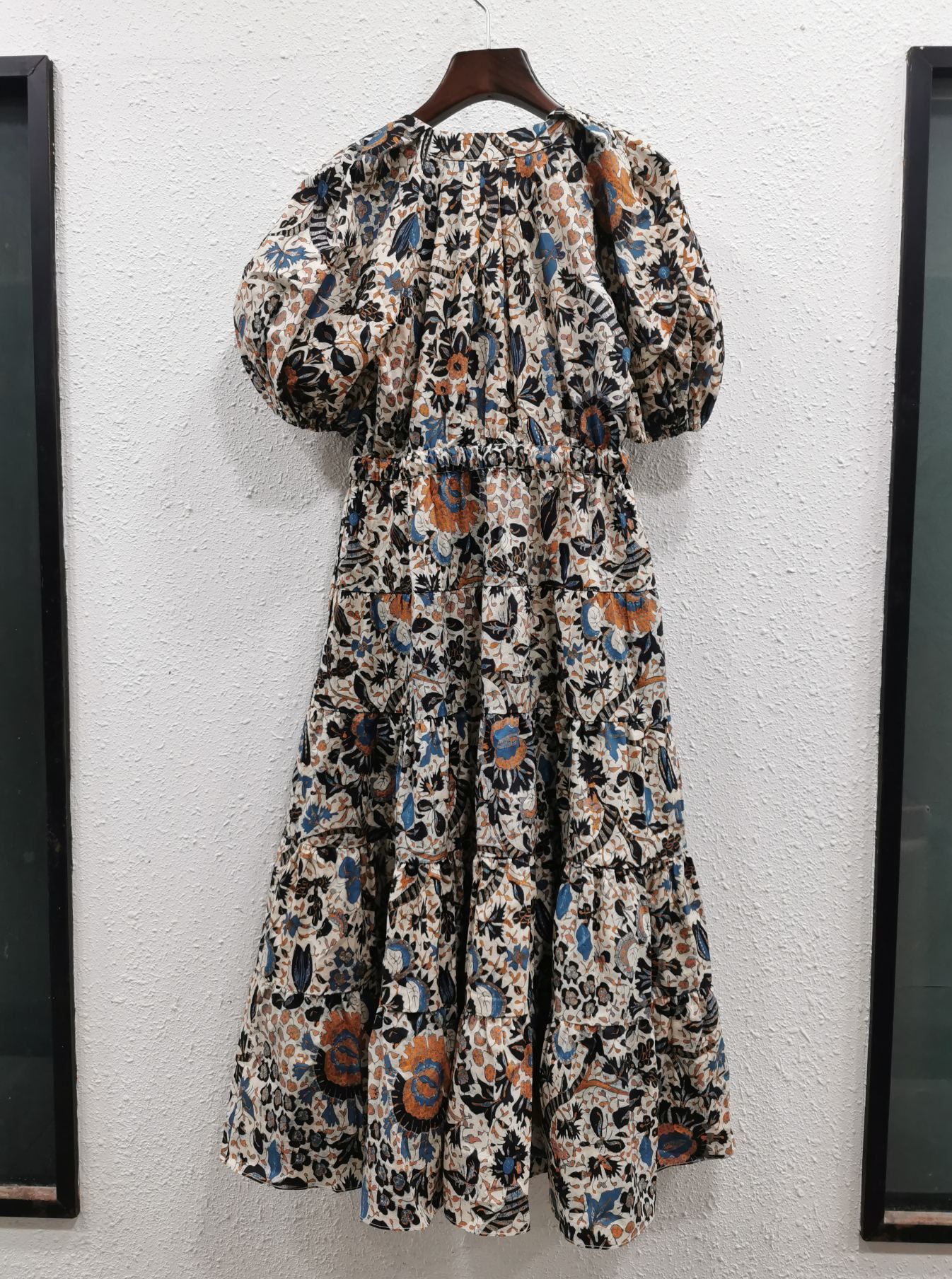 Casual Dresses Wanita Lengan Gelembung Bunga Motif Midi Gaun 230510