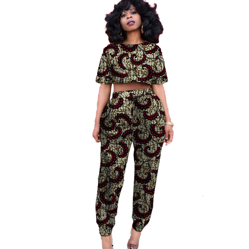 Ethnic Clothing Customize African Suits For Women Mini Tops Patch Jogger Pants Nigerian Fashion Ladys Ankara Print Party Wear 230510