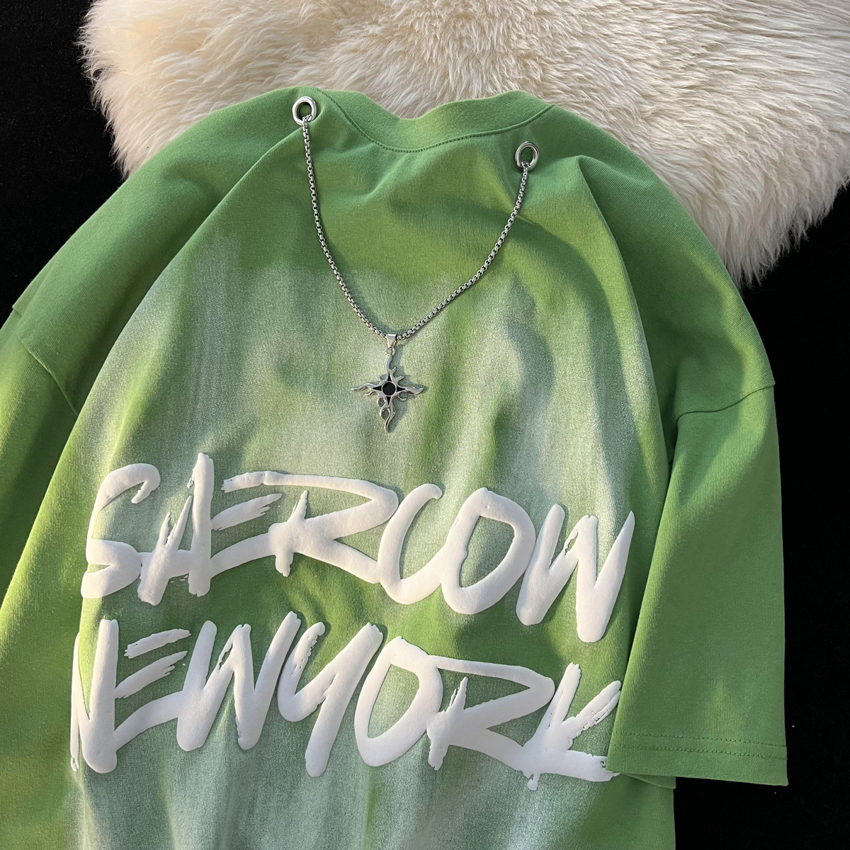 Women's TShirt Harajuku Cotton Material Retro Street Hiphop Tiedye Graffiti Tshirt Men Women Cool Cross Chain Fashion Top Summer Oversized 230510