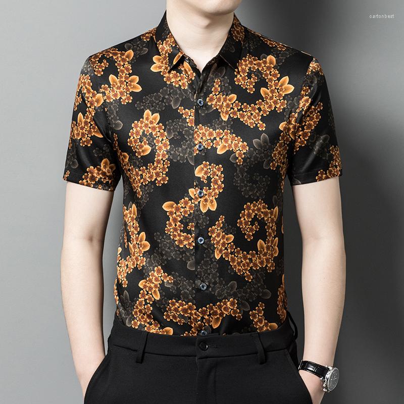 Men's Casual Shirts Silk Luxury Dress For Men Floral Print Short Sleeve Summer Quality Smooth Comfortable Fashion Camisa Masculina, Picture shown
Men's Casual Shirts Silk Luxury Dress For Men Floral Print Short Sleeve Summer Quality Smooth Comfortable Fashion Camisa Masculina, Picture shown