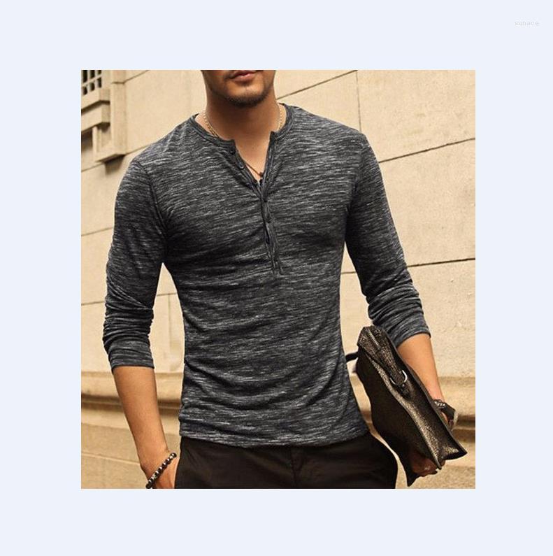 

Men's T Shirts Men Henley Shirt Tee Tops Long Sleeve Stylish Slim Fit T-shirt Button Placket Casual Outwears Design SA-8