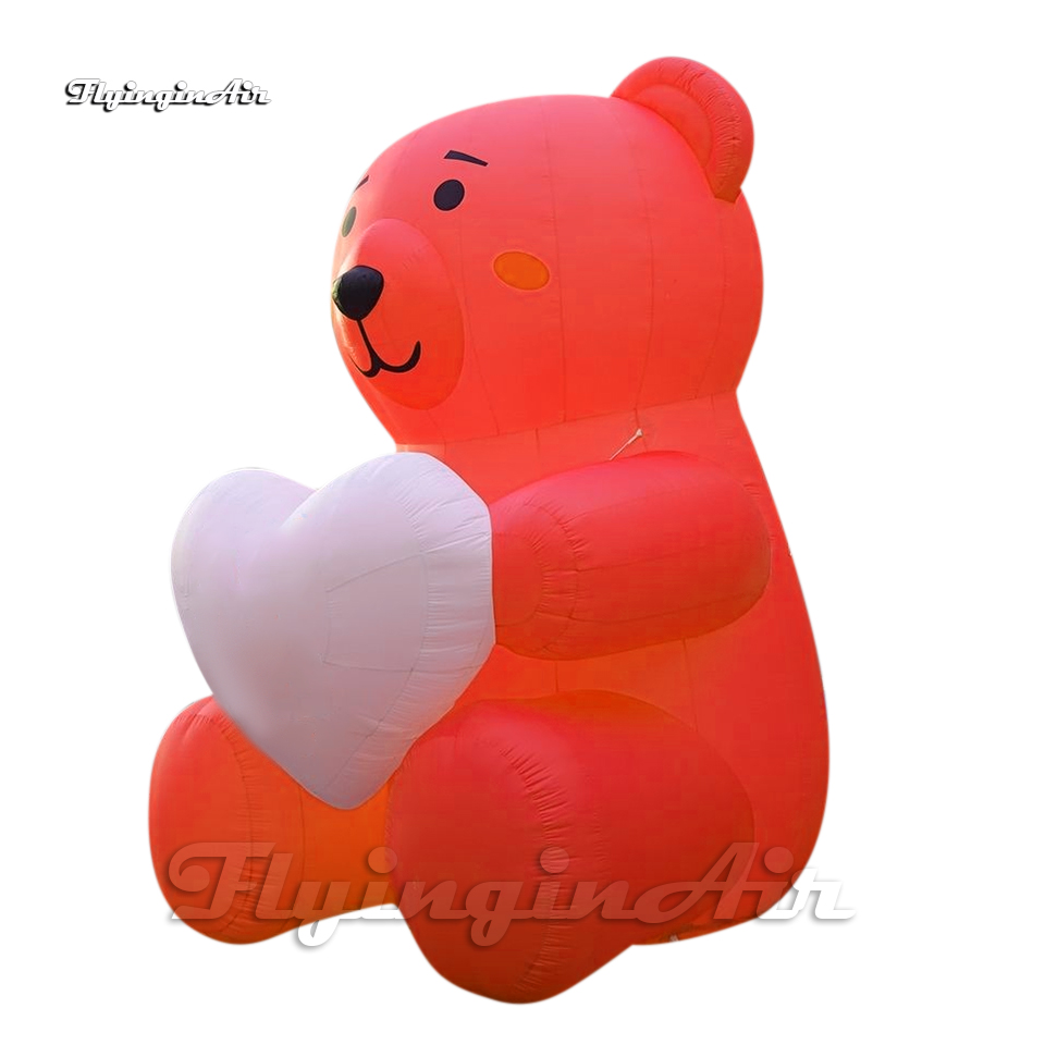 Lovely Red Large Inflatable Bear Balloon Cartoon Animal Mascot Model Holding A Heart For Party Decoration