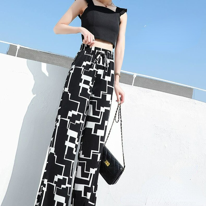 Women's Pants Capris Thin Spring Loose Waist Draw String Printing Casual for Women High Waisted Streetwear Wide Leg Straight Trousers 230510 Z260