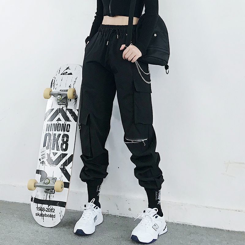 Women's Capris Harajuku Streetwear Women Casual Punk Harem With Pockets Black Female Long Trousers Ribbon Ladies Pants 230510 Z260314