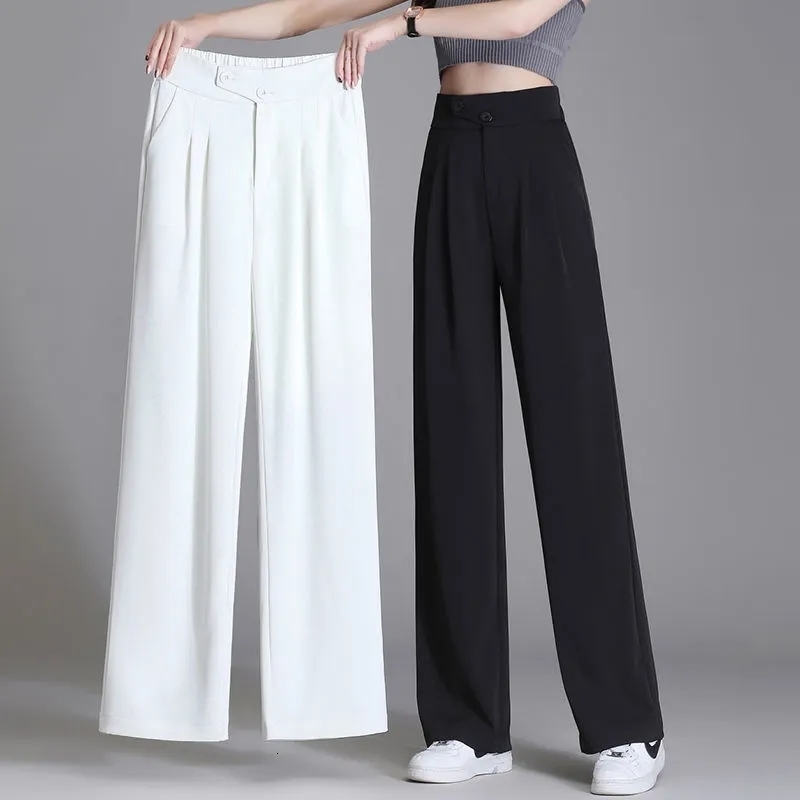 Women's Capris Korean Thin High Waist Wide Leg Pants Spring Summer Baggy Office Pantalones Formal Straight Suit Spodnie Women Casual Trousers 230