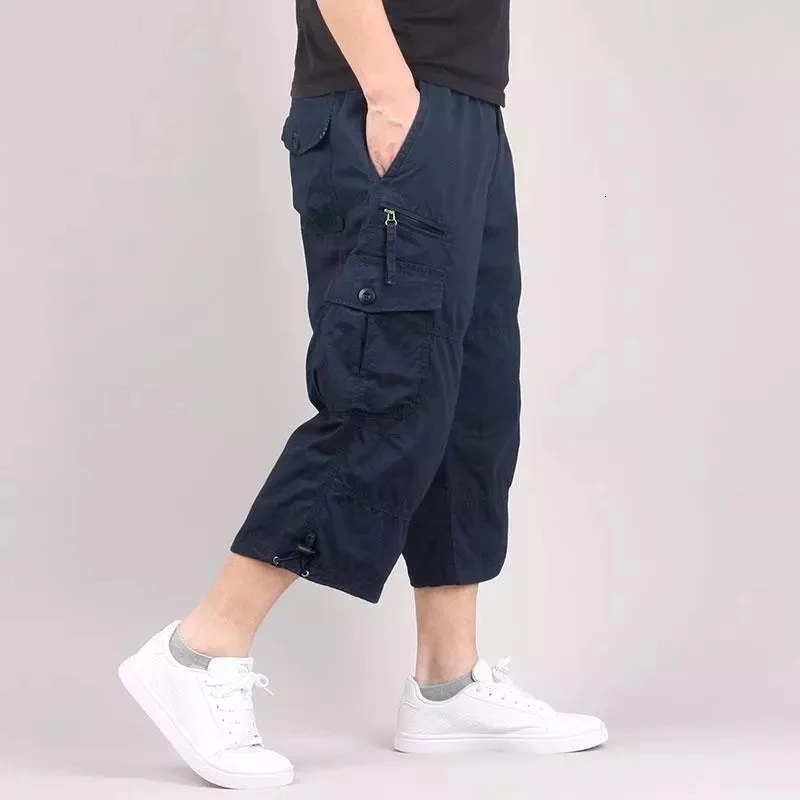 Men's Shorts Plus Size Knee Length Cargo Shorts Men's Summer Casual Cotton Multi Pockets Breeches Cropped Short Pants Loose Camouflage Short