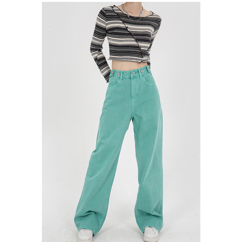 Women's Green Womens Jeans High Waist Vintage Straight Baggy Pants Streetwear American Style Fashion Casual Wide Leg Denim Trouser 230510 Z260314