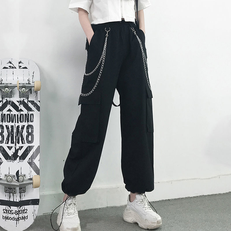 Women's Capris Harajuku Streetwear Women Casual Punk Harem With Pockets Black Female Long Trousers Ribbon Ladies Pants 230510 Z260314