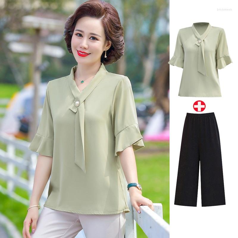 Women's Blouses Mother Summer Clothes Fashion Half Sleeved Chiffon Shirts Tops Middle-aged Elderly Women Loose Blouse Elegant Pants 2PCS Set, Pink
Women's Blouses Mother Summer Clothes Fashion Half Sleeved Chiffon Shirts Tops Middle-aged Elderly Women Loose Blouse Elegant Pants 2PCS Set, Pink