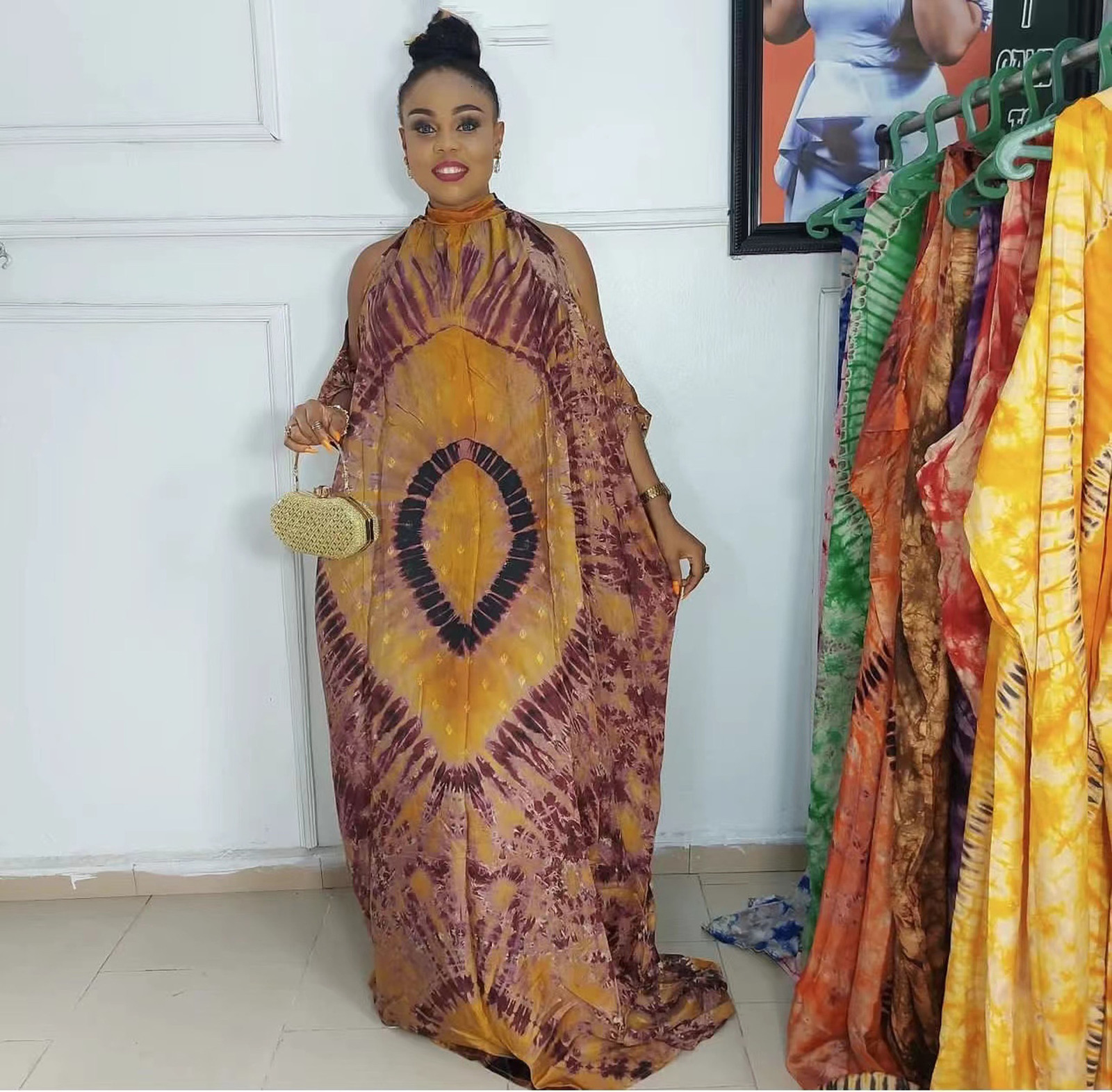 Ethnic Clothing Free Style African National Characteristics Classic Pattern Chiffon Offtheshoulder Standup Collar Plus Size Dresses 230510