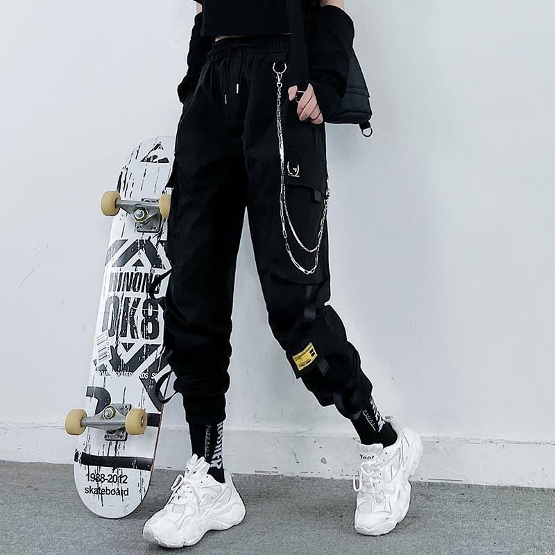 Women's Capris Harajuku Streetwear Women Casual Punk Harem With Pockets Black Female Long Trousers Ribbon Ladies Pants 230510 Z260314