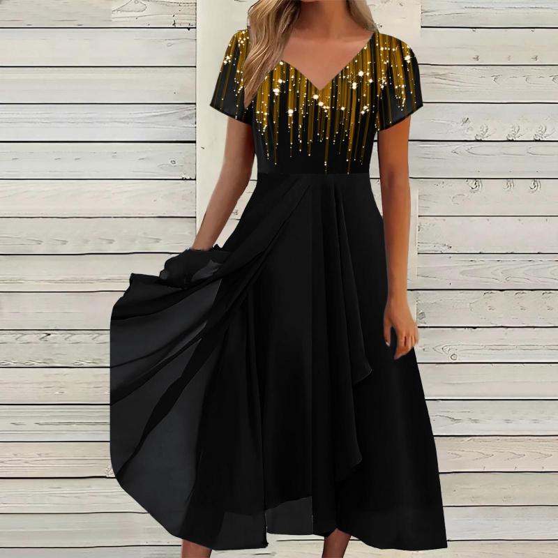 Casual Dresses Summer Long Dress 2023 Elegant Chiffon Robe Party Gold Print V Neck Short Sleeve Maxi Vintage Fashion Sundress, A-black
Casual Dresses Summer Long Dress 2023 Elegant Chiffon Robe Party Gold Print V Neck Short Sleeve Maxi Vintage Fashion Sundress, A-black