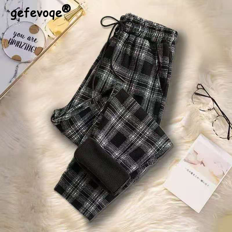 Women's Capris Autumn Winter Loose Casual Vintage Plaid Print Straight Pants Women Fashion Trend All-match Bloomers Ladies ity Trousers 230510 Z2