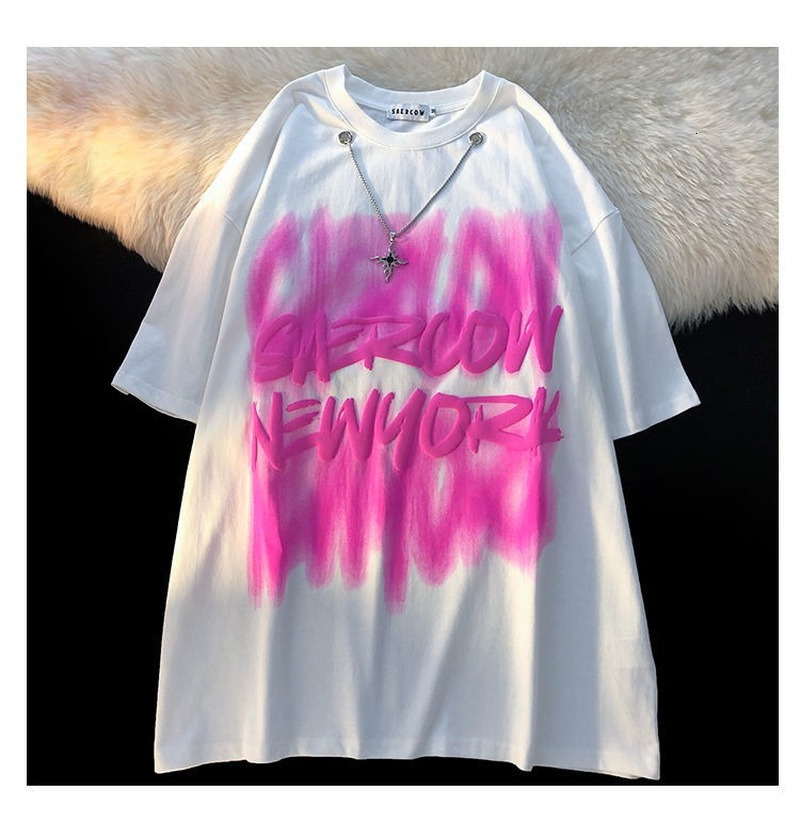 Women's TShirt Harajuku Cotton Material Retro Street Hiphop Tiedye Graffiti Tshirt Men Women Cool Cross Chain Fashion Top Summer Oversized 230510