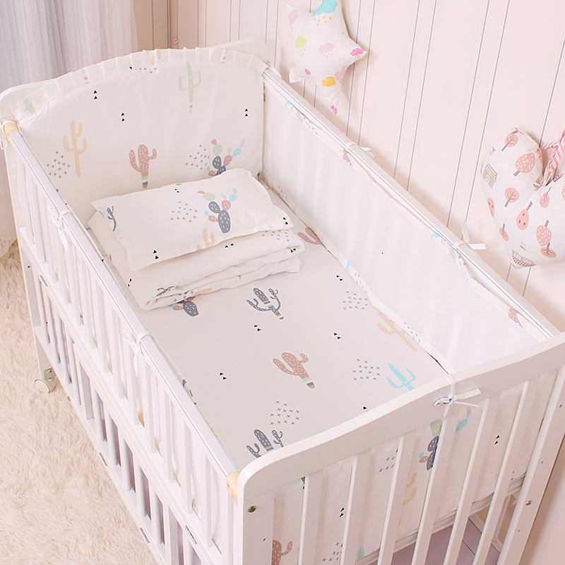 Bedding Sets 5pcs/set Summer Baby Bedding Set born Crib Around Protector Bumper Cushion Infant Cot Bed Fence Set Breathable Baby Sheet 230510