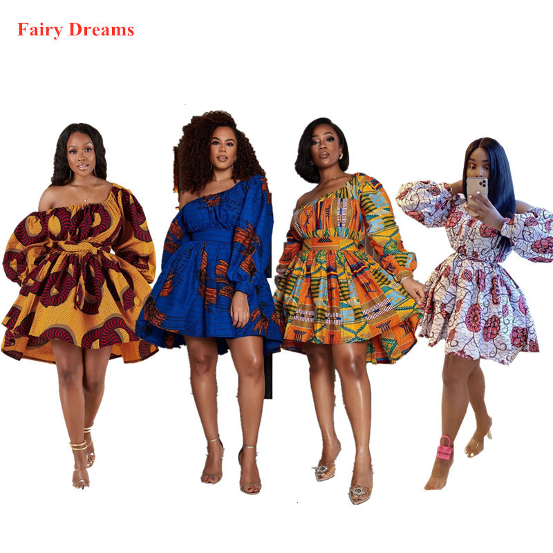 Ethnic Clothing African Cute Dress For Women Traditional Dashiki Ankara Bandage Summer Dresses Off Shoulder Print Ball Gown 230510