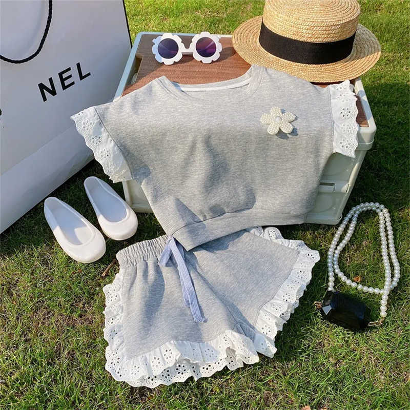Clothing Sets Girls Summer T-shirt and Shorts New Short Sleeve Children Casual Clothes Suits Toddler Girl Kids Sportswear 2Pcs 2-7Y