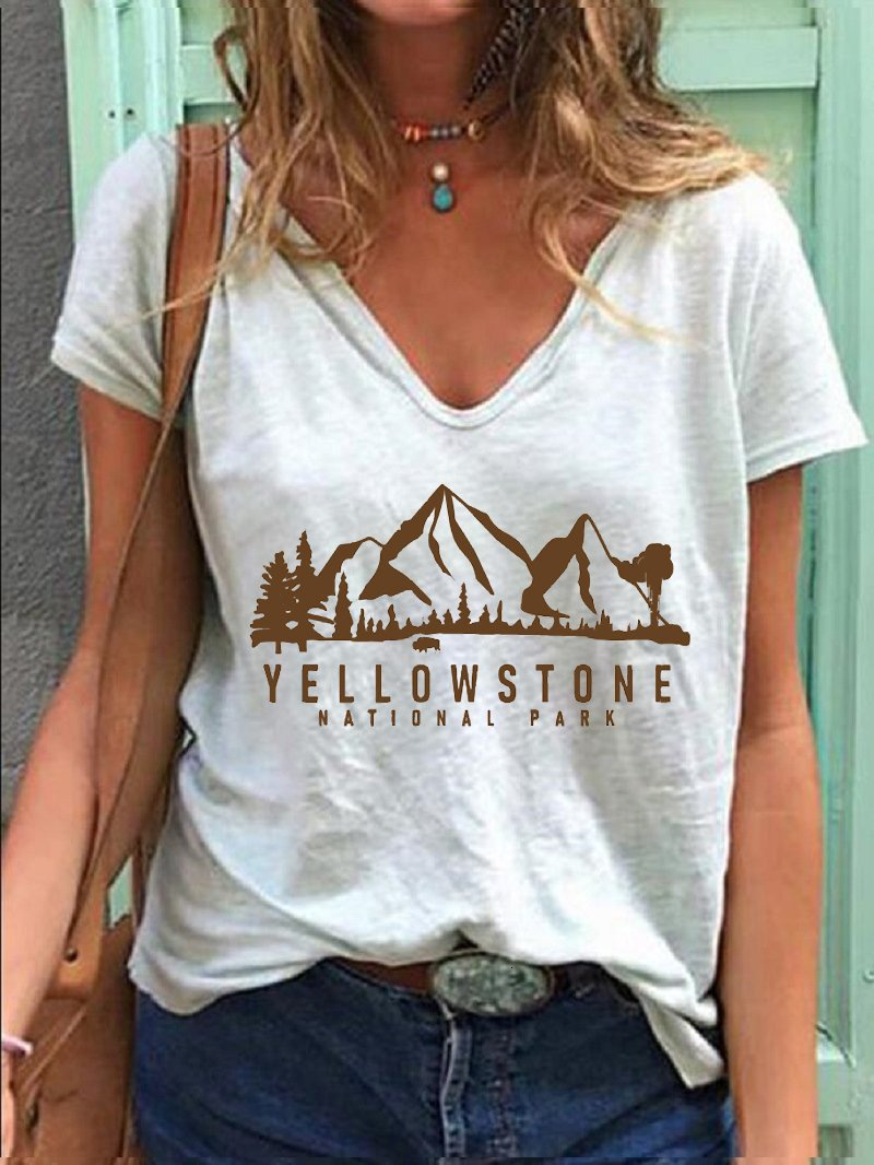 Women's TShirt YELLOWSTON Woman Tops Casual Cotton Vneck Sleeveless Tshirt Female Loose Printed Tee Femal Sexy Clothing Mujer Camisetas 230510Z