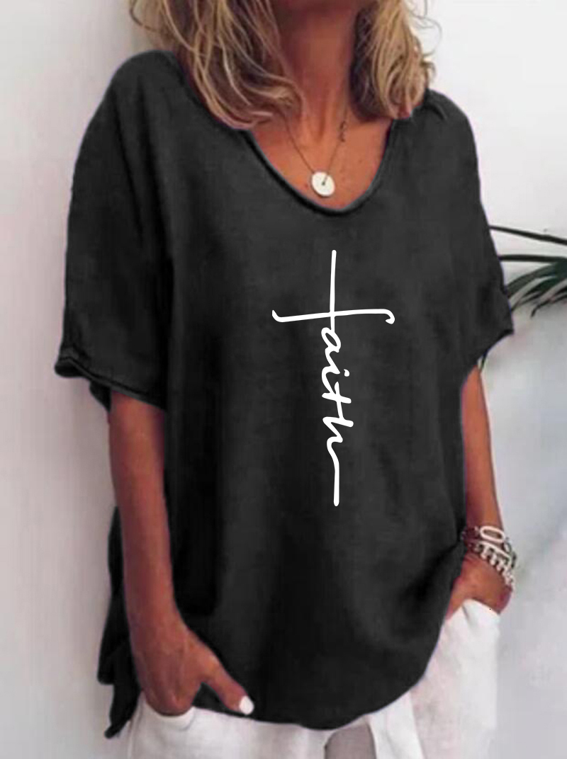 Women's TShirt Womens Cotton Linen Floral Young Ladies Casual Summer VNeck Medium Strecth Short Sleeve Tops For 2023 230510