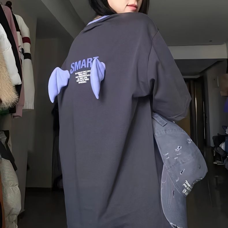 Women's T Shirt Kaus wanita lengan pendek musim panas Y2k gaya Harajuku longgar huruf atasan sayap tiga dimensi 230510