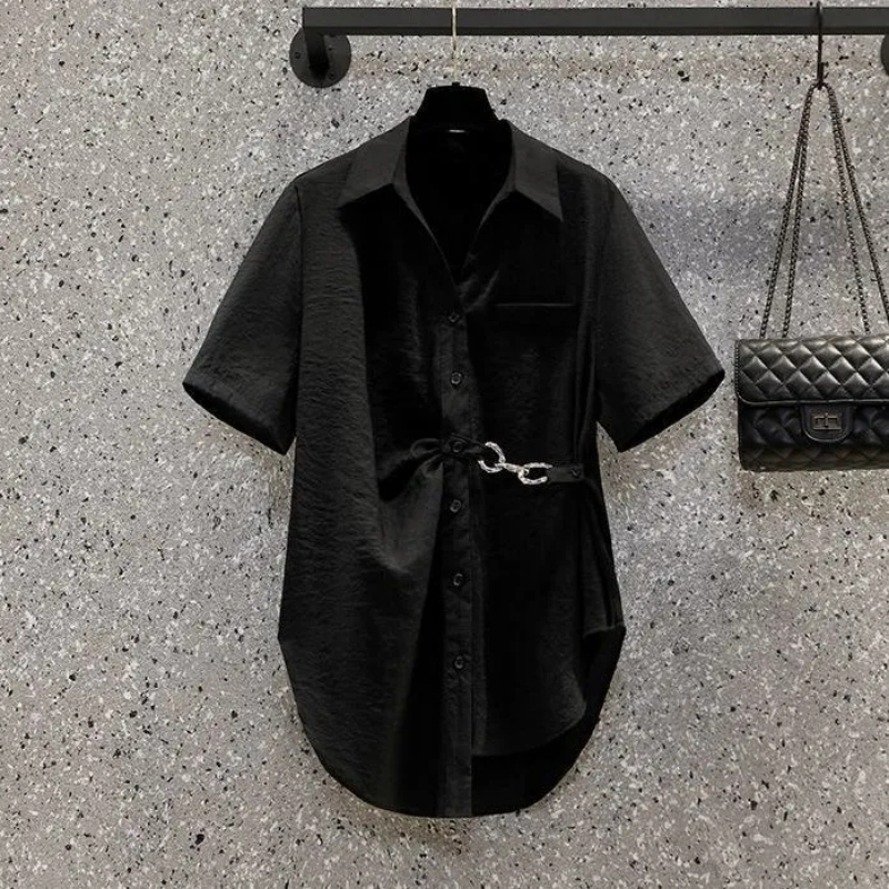 Women's Two Piece Pants Loose Casual Elegant Women's Pants Set Chain Decorative Chiffon Shirt Work Trousers Two Piece Set Female Tracksuit B