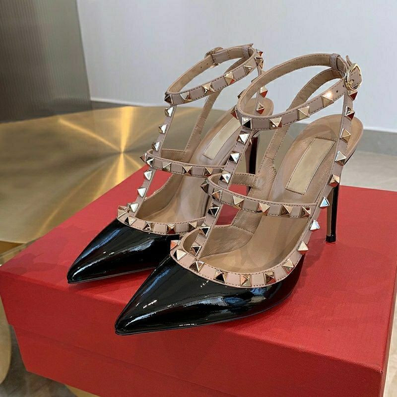 Brand Women Rivets Sandals High Heels Pointed Shoes 6cm 8cm 10cm Thin Heels Sexy Luxury Two Belts Black Silver Gold Genuine Leather Orig Sandal with Bag 34, Black lichee pattern
Brand Women Rivets Sandals High Heels Pointed Shoes 6cm 8cm 10cm Thin Heels Sexy Luxury Two Belts Black Silver Gold Genuine Leather Orig Sandal with Bag 34, Black lichee pattern