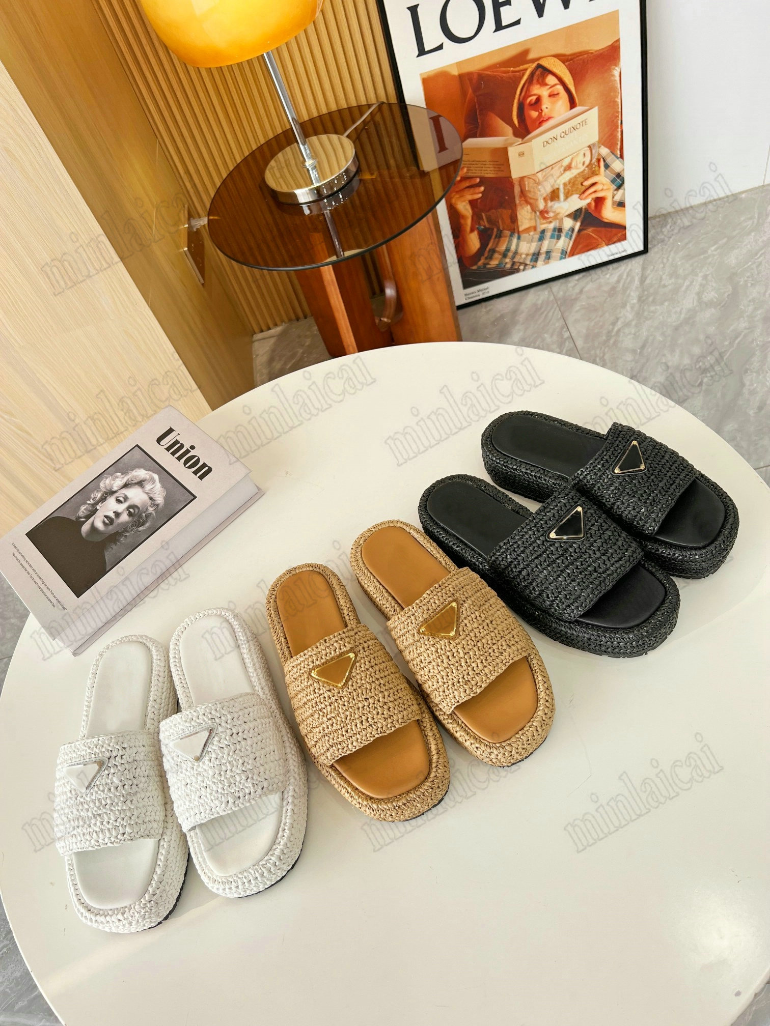 Raffia Single-Band Platform Slides Designer Womens Woven Raffia 35mm Slipper CROCHET FLATFORM SLIDE Triangle Logo Luxurys Summer Pool Slip On Mule, #1
Raffia Single-Band Platform Slides Designer Womens Woven Raffia 35mm Slipper CROCHET FLATFORM SLIDE Triangle Logo Luxurys Summer Pool Slip On Mule, #1