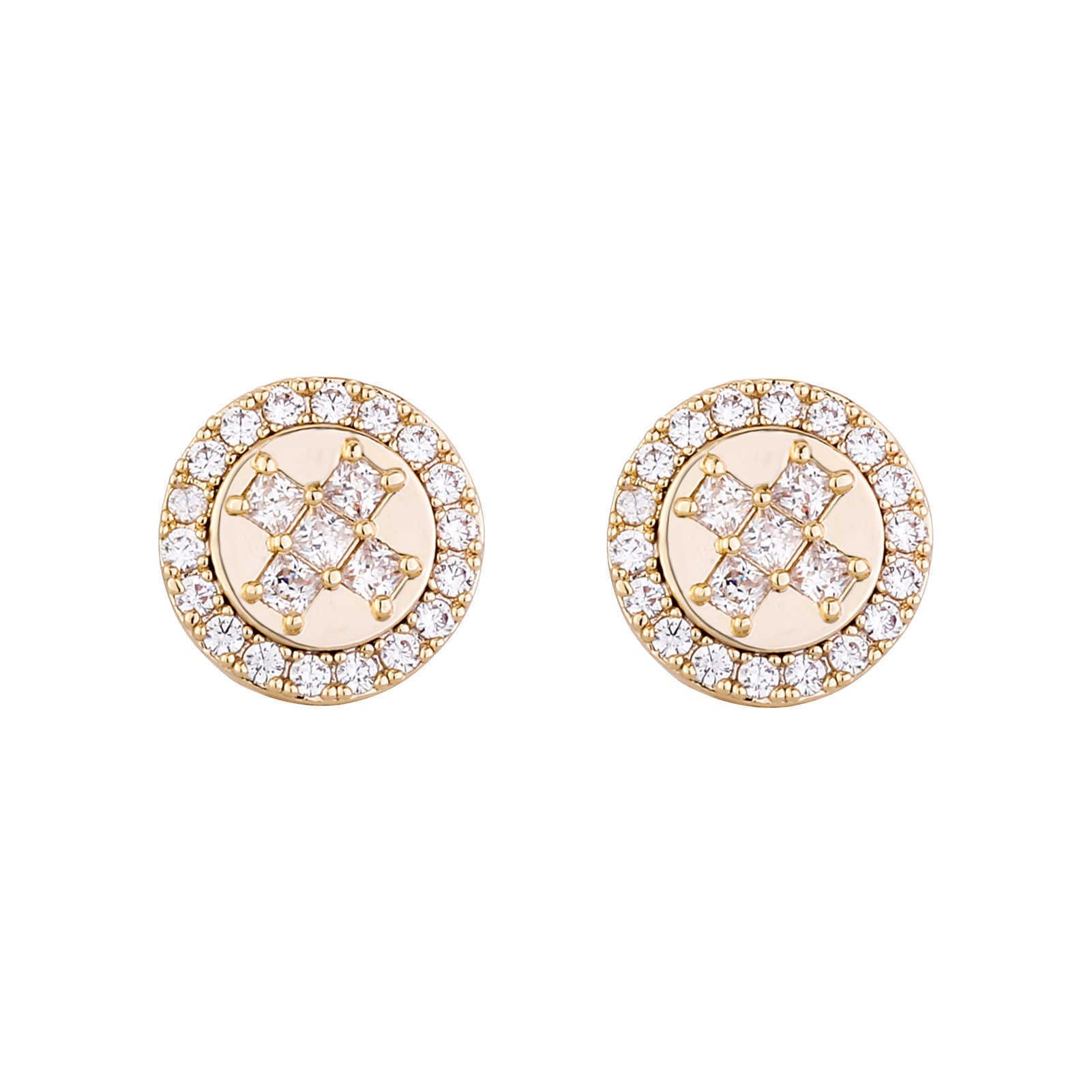 Wolf Tide Shiny Cz Stone Charm Round Stud Earrings Hot Style Sparkling Double Ear Ring Earstuds Earring Studs For Women Girls Hip Hop Bling Cubic Zirc