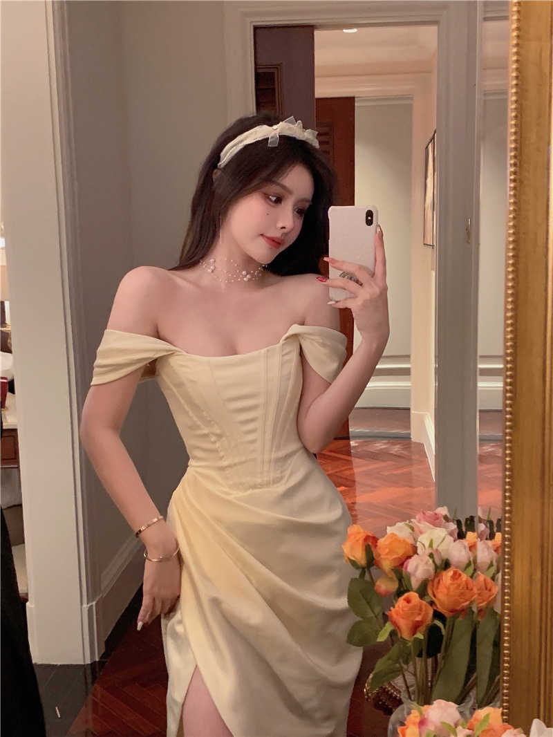 Off the shoulder collarbone fish bone waistband slit dress for women' summer temperament and luxury small dress456, Pink
Off the shoulder collarbone fish bone waistband slit dress for women' summer temperament and luxury small dress456, Pink
