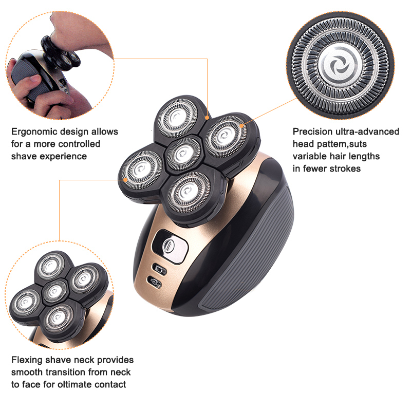 Electric Shavers 4PCS Replacement Shaver Head Electric Shaver 5D Independently 5 Cutter Floating Head Waterproof Stainless Steel Razor Blade 230511