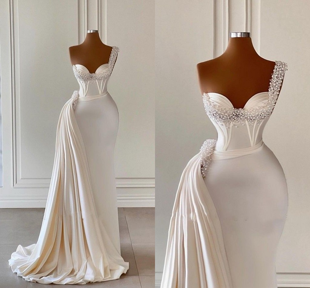 Elegant Plus Size Mermaid Evening Dresses For Black Women One Shoulder Pearls Pleats Draped Satin Formal Special Occasion Pageant Birthday Party Prom Gowns, Ivory
Elegant Plus Size Mermaid Evening Dresses For Black Women One Shoulder Pearls Pleats Draped Satin Formal Special Occasion Pageant Birthday Party Prom Gowns, Ivory